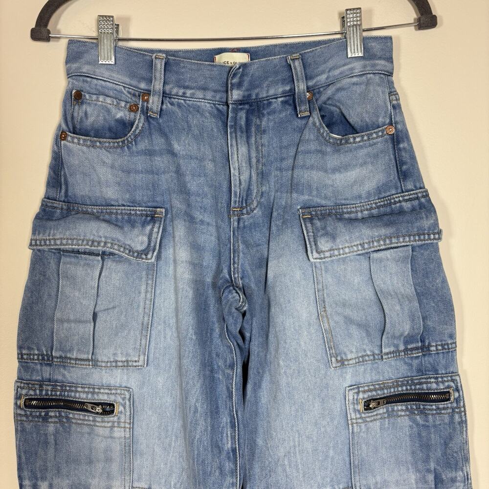 Alice + Olivia Cay Baggy Denim Cargo Jeans Wide Leg Brea Blue SZ 25 Streetwear - Picture 4 of 14